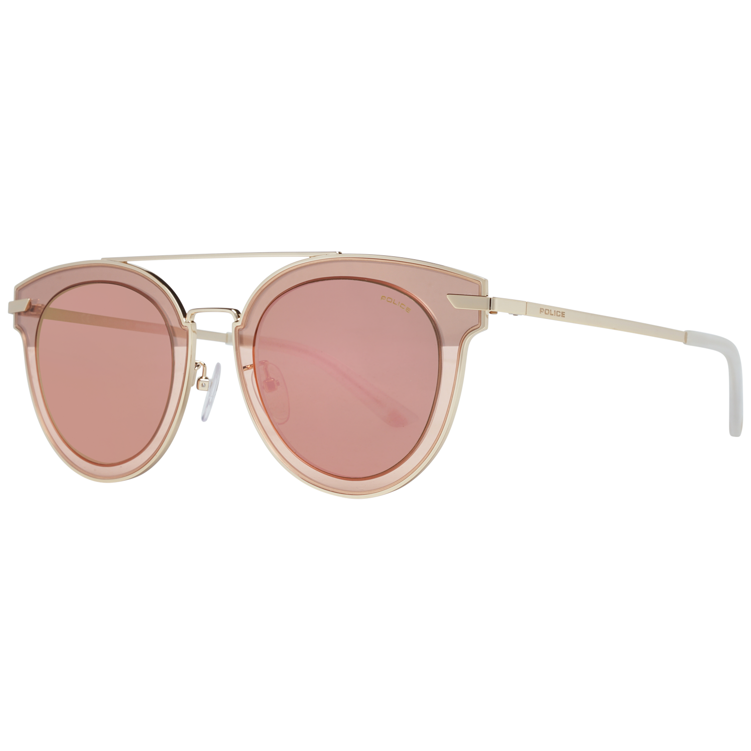 Police Round sunglasses in Gold and Pink with Metal frame, model Police Sunglasses SPL543G 300R 50, from Burghley & Co – Luxury eyewear UK