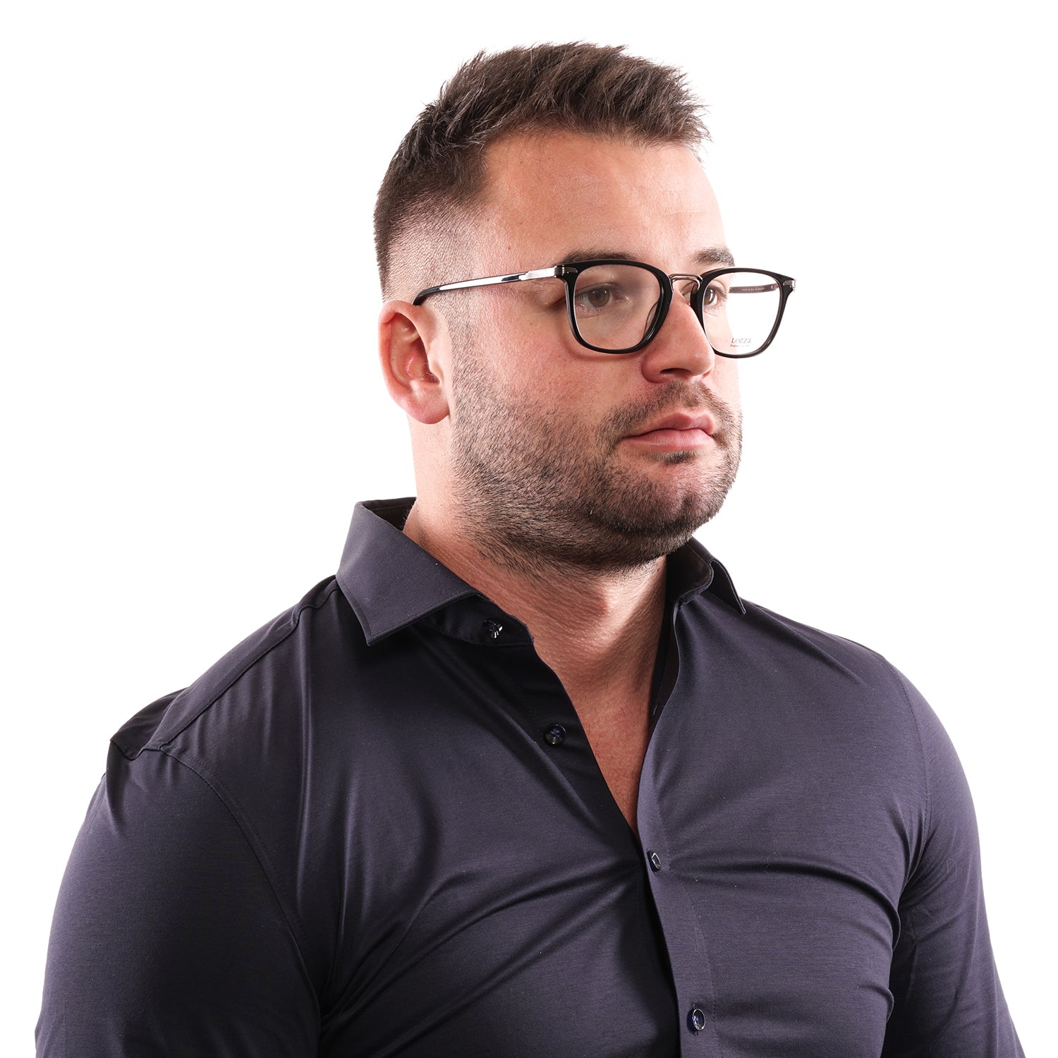 Lozza Square glasses in Black with Plastic frame, model Lozza Optical Frames VL4152 500BLK, from Burghley & Co – Luxury eyewear UK