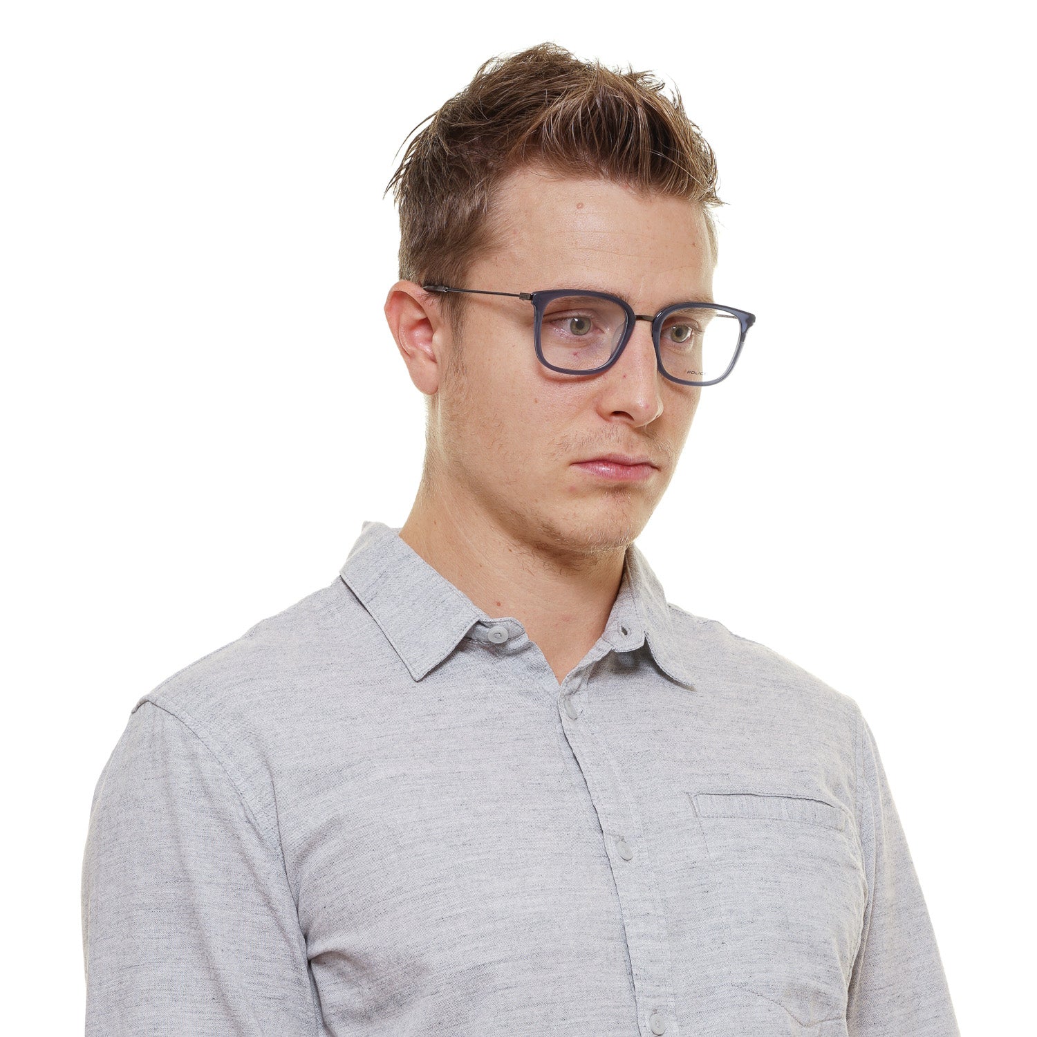 Police Rectangle glasses in Blue with Metal frame, model Police Optical Frames VPL561 51955M, from Burghley & Co – Luxury eyewear UK