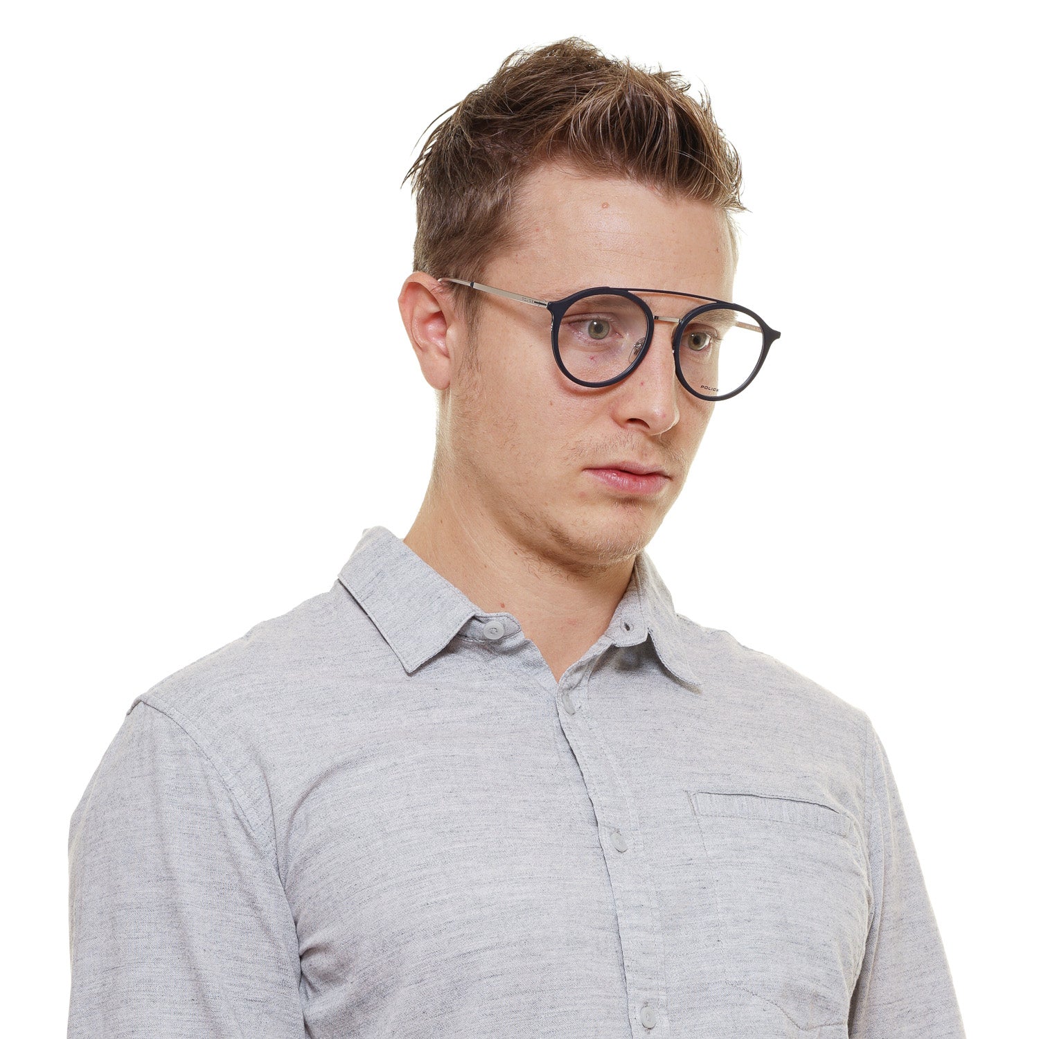 Police Aviator glasses in Grey with Metal frame, model Police Optical Frames VPL688 520C03, from Burghley & Co – Luxury eyewear UK