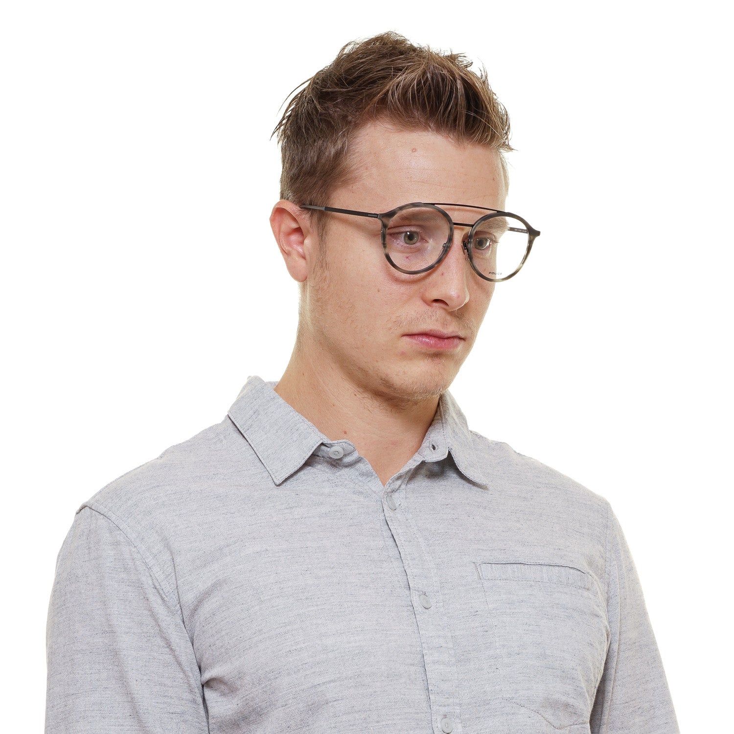 Police Aviator glasses in Grey with Metal frame, model Police Optical Frames VPL688 524ATM, from Burghley & Co – Luxury eyewear UK