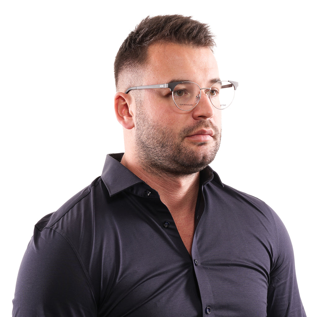 Sting Rectangle glasses in Grey with Metal frame, model Sting Optical Frames VST233 520579, from Burghley & Co – Luxury eyewear UK