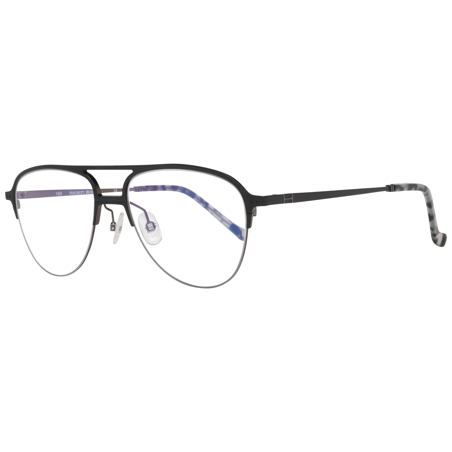 Hackett Bespoke Aviator glasses in Black with Metal frame, model Hackett Bespoke Optical Frames HEB246 53002, from Burghley & Co – Luxury eyewear UK