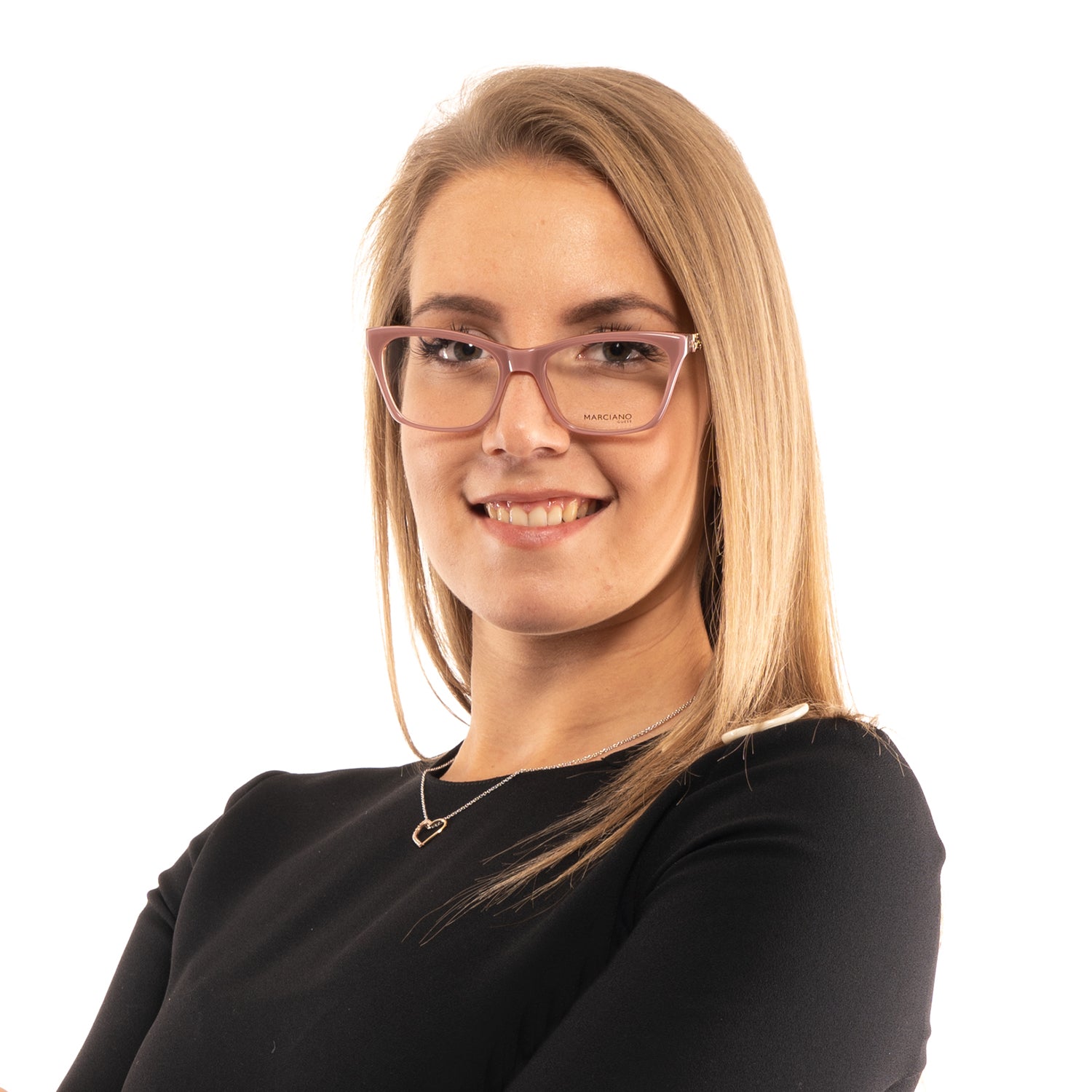 Marciano by Guess Cat-eye glasses in Pink with Metal frame, model Marciano by Guess Optical Frames GM0267 53072, from Burghley & Co – Luxury eyewear UK