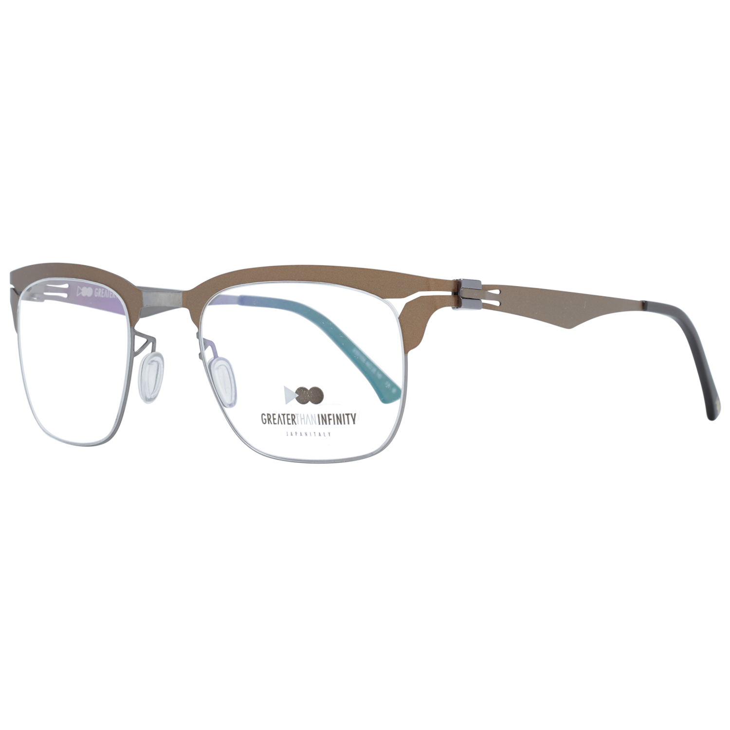Greater Than Infinity glasses in Brown with Metal frame, model Greater Than Infinity Optical Frames GT001 46V06, from Burghley & Co – Luxury eyewear UK
