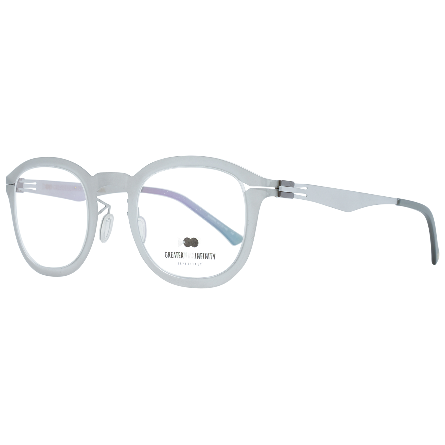 Greater Than Infinity Round glasses in Silver with Metal frame, model Greater Than Infinity Optical Frames GT003 46V05, from Burghley & Co – Luxury eyewear UK