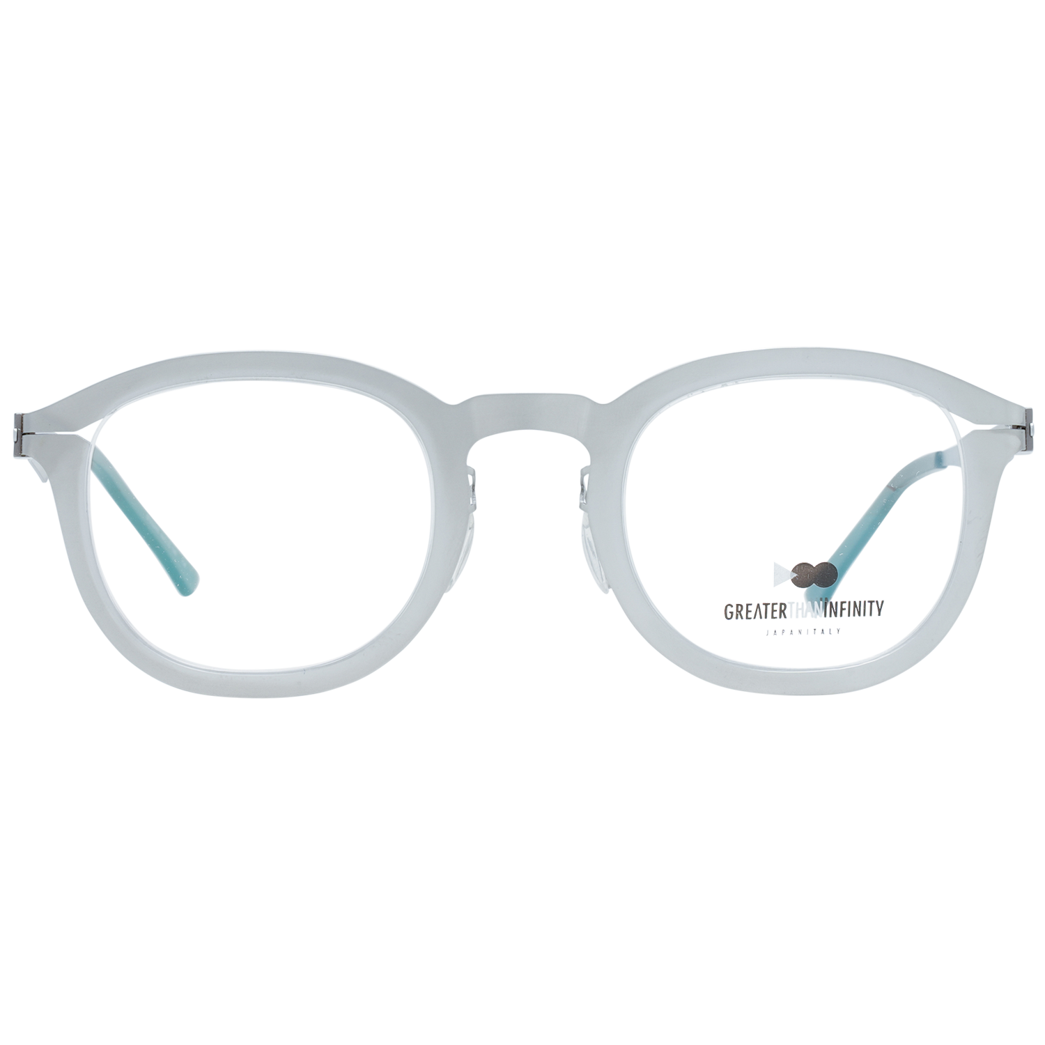 Greater Than Infinity Round glasses in Silver with Metal frame, model Greater Than Infinity Optical Frames GT003 46V05, from Burghley & Co – Luxury eyewear UK