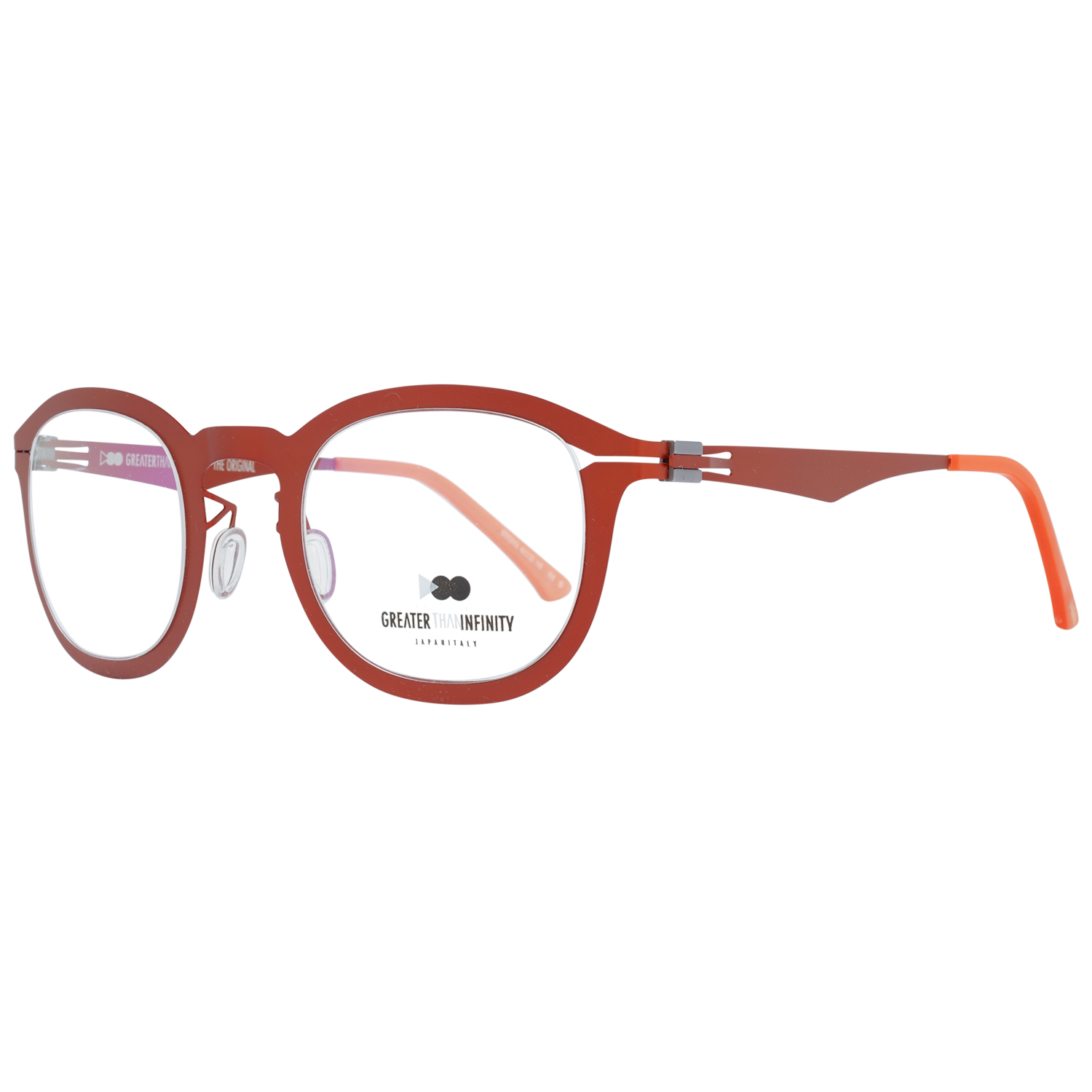 Greater Than Infinity Round glasses in Orange with Metal frame, model Greater Than Infinity Optical Frames GT003 46V06, from Burghley & Co – Luxury eyewear UK