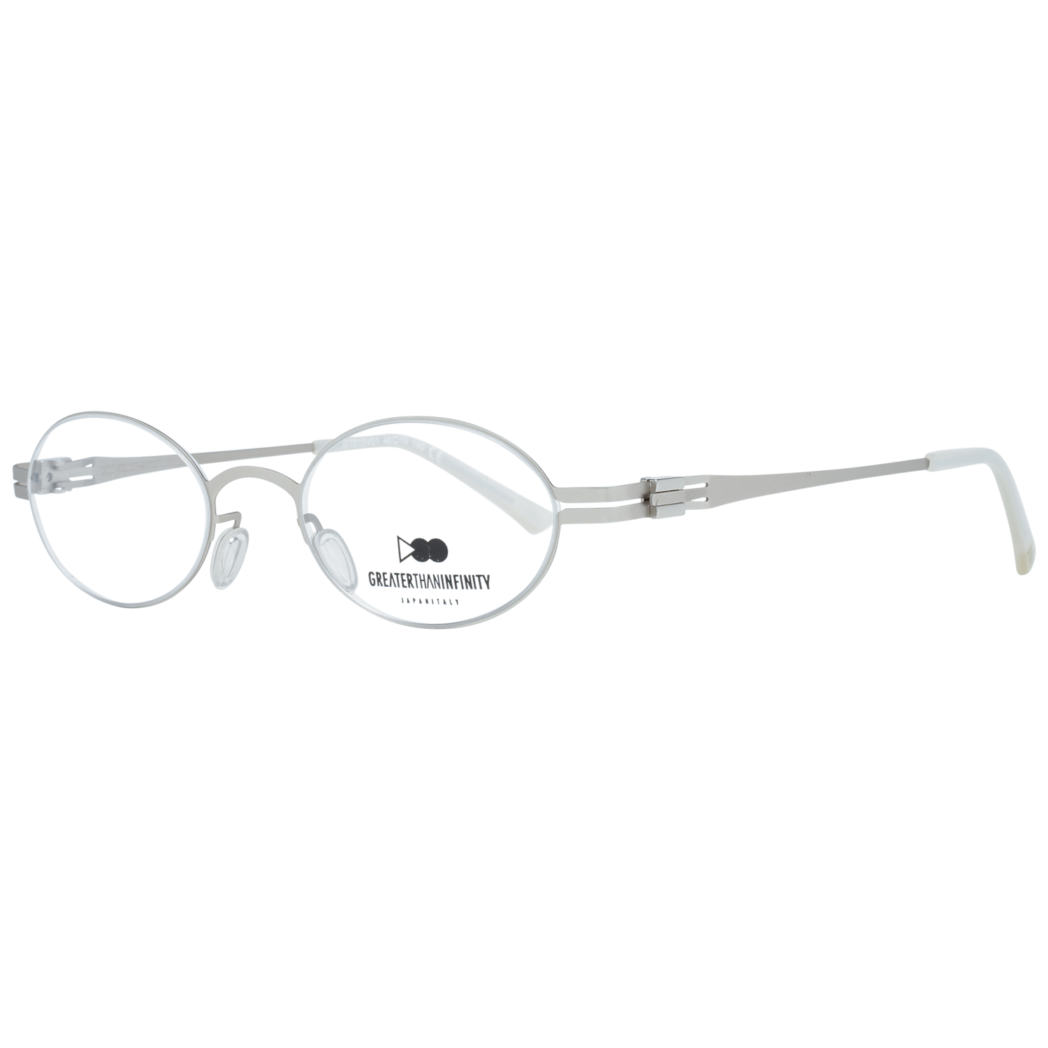 Greater Than Infinity Oval glasses in Silver with Metal frame, model Greater Than Infinity Optical Frames GT015 46V01, from Burghley & Co – Luxury eyewear UK
