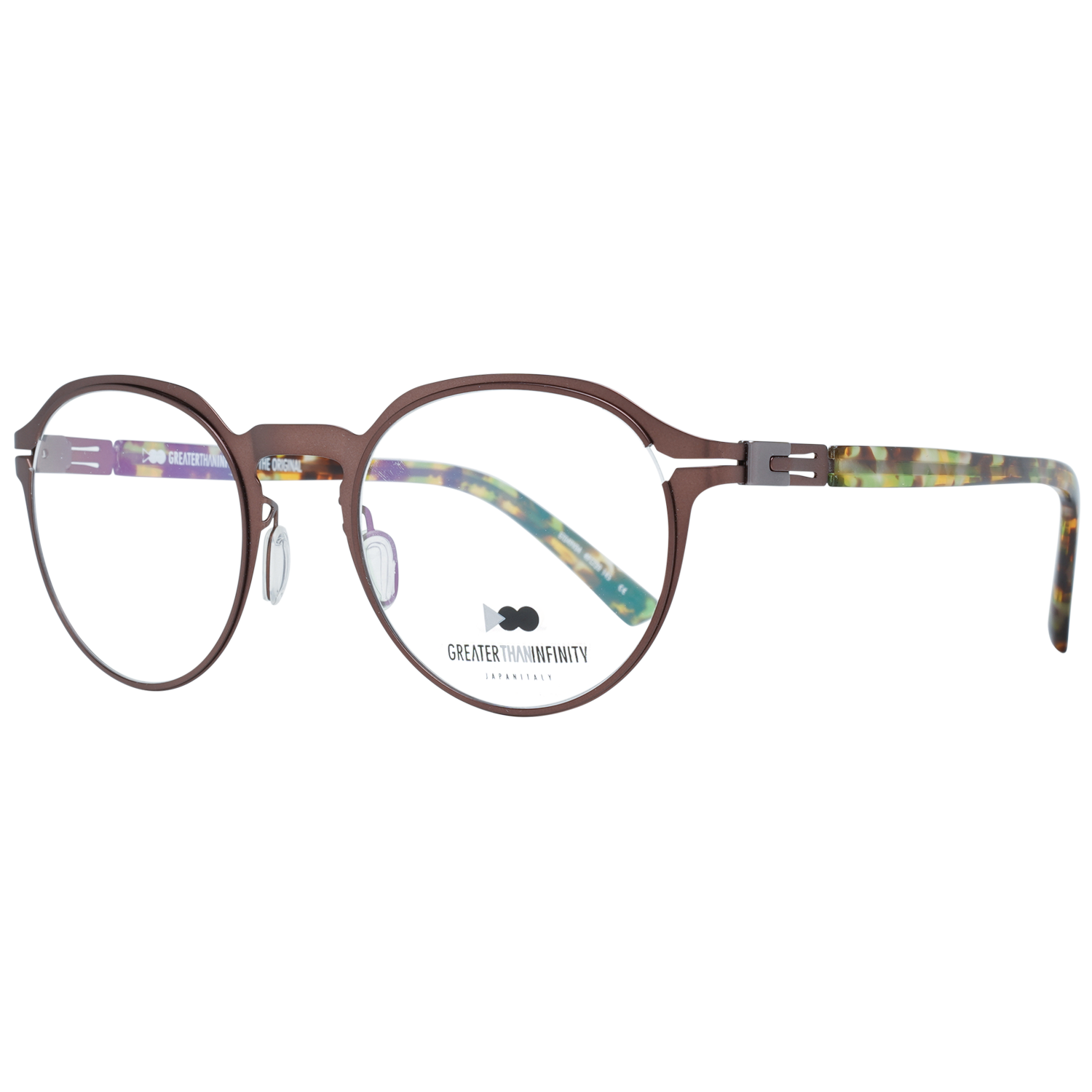 Greater Than Infinity Round glasses in Brown with Metal frame, model Greater Than Infinity Optical Frames GT049 49V04, from Burghley & Co – Luxury eyewear UK