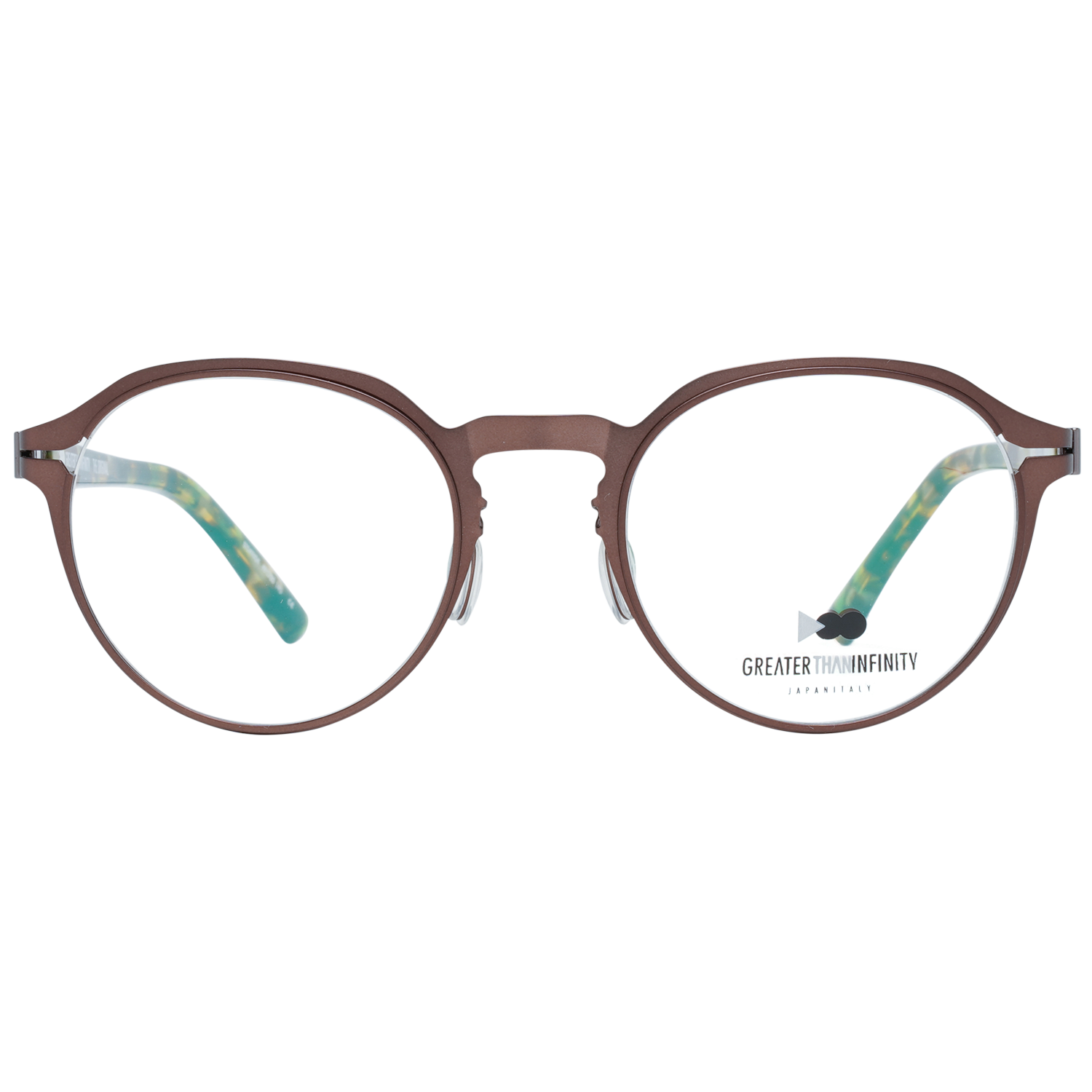 Greater Than Infinity Round glasses in Brown with Metal frame, model Greater Than Infinity Optical Frames GT049 49V04, from Burghley & Co – Luxury eyewear UK