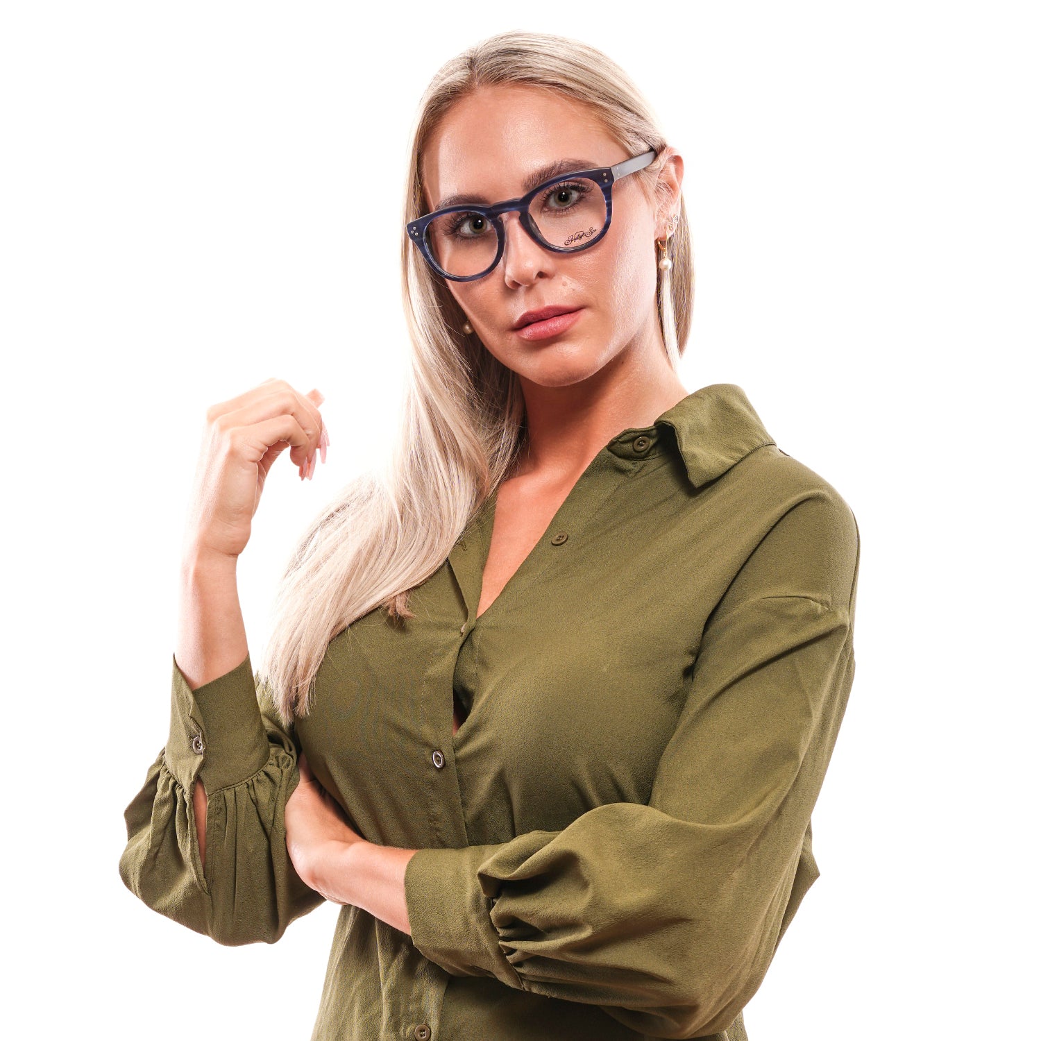 Hally & Son Round glasses in Blue with Plastic frame, model Hally & Son Optical Frames HS503V 5149, from Burghley & Co – Luxury eyewear UK
