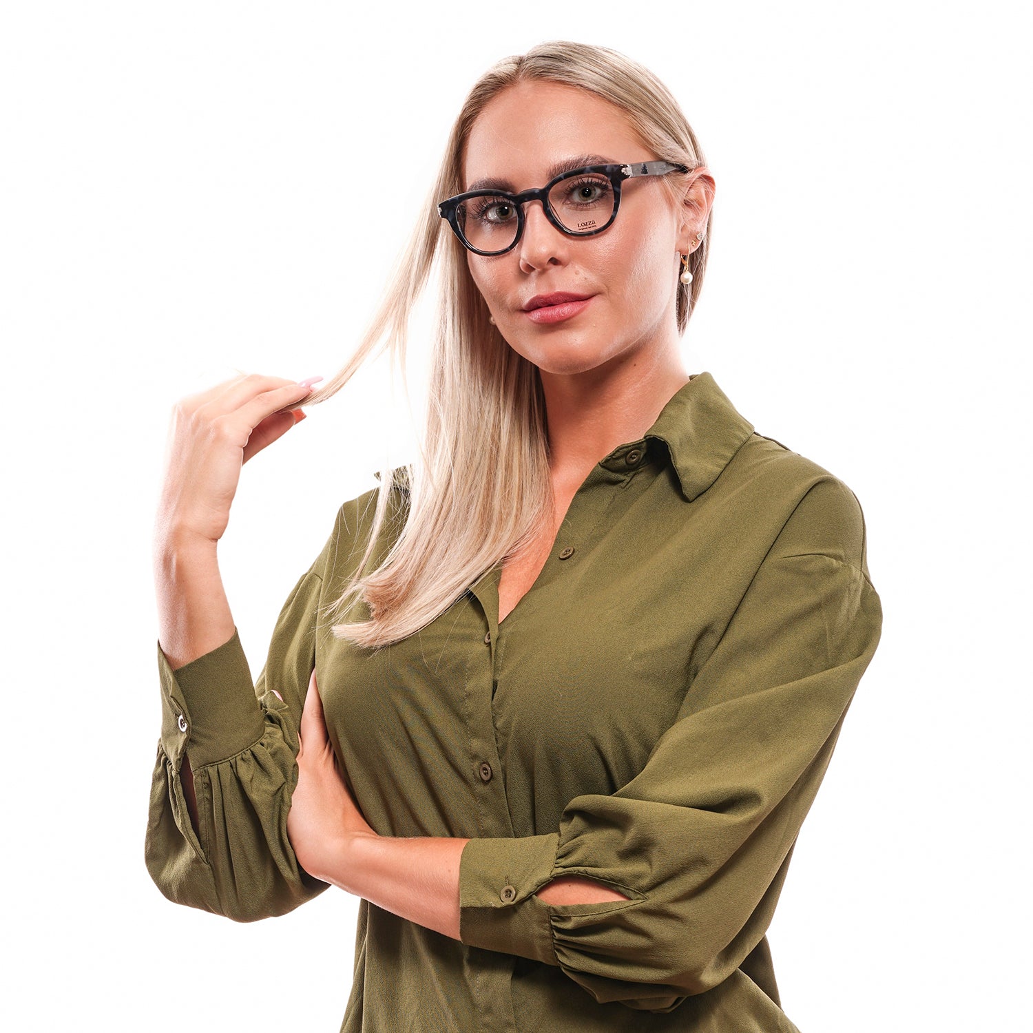 Lozza glasses in Blue with Plastic frame, model Lozza Optical Frames VL4123 4506DQ, from Burghley & Co – Luxury eyewear UK