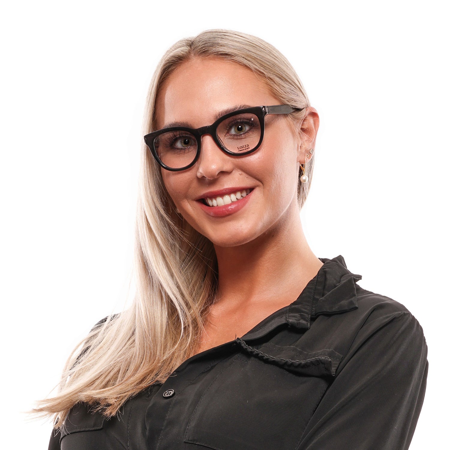 Lozza Round glasses in Black with Plastic frame, model Lozza Optical Frames VL4124 47BLKY, from Burghley & Co – Luxury eyewear UK