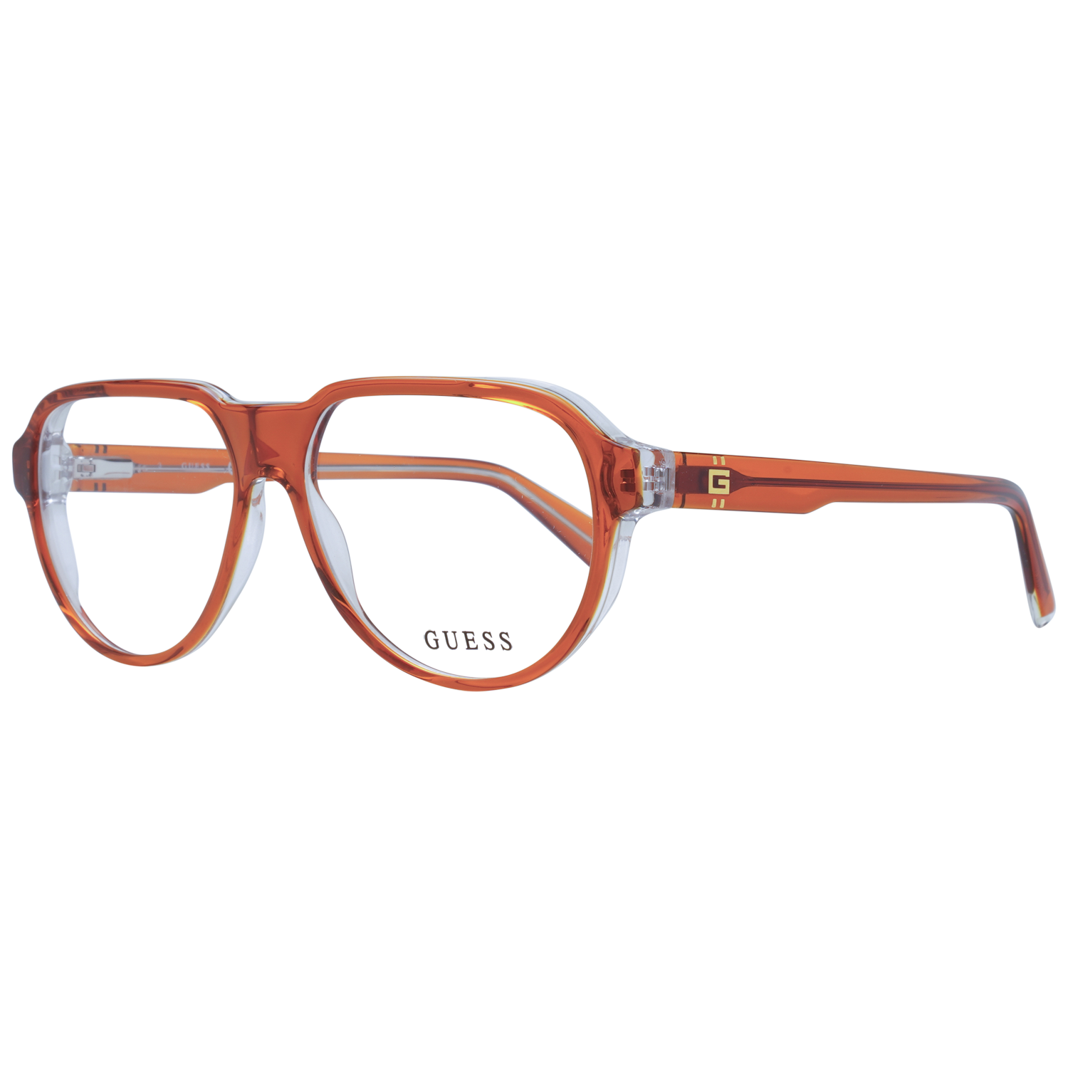 Guess Aviator glasses in Orange with Acetate frame, model Guess Optical Frames GU50090 044 56, from Burghley & Co – Luxury eyewear UK